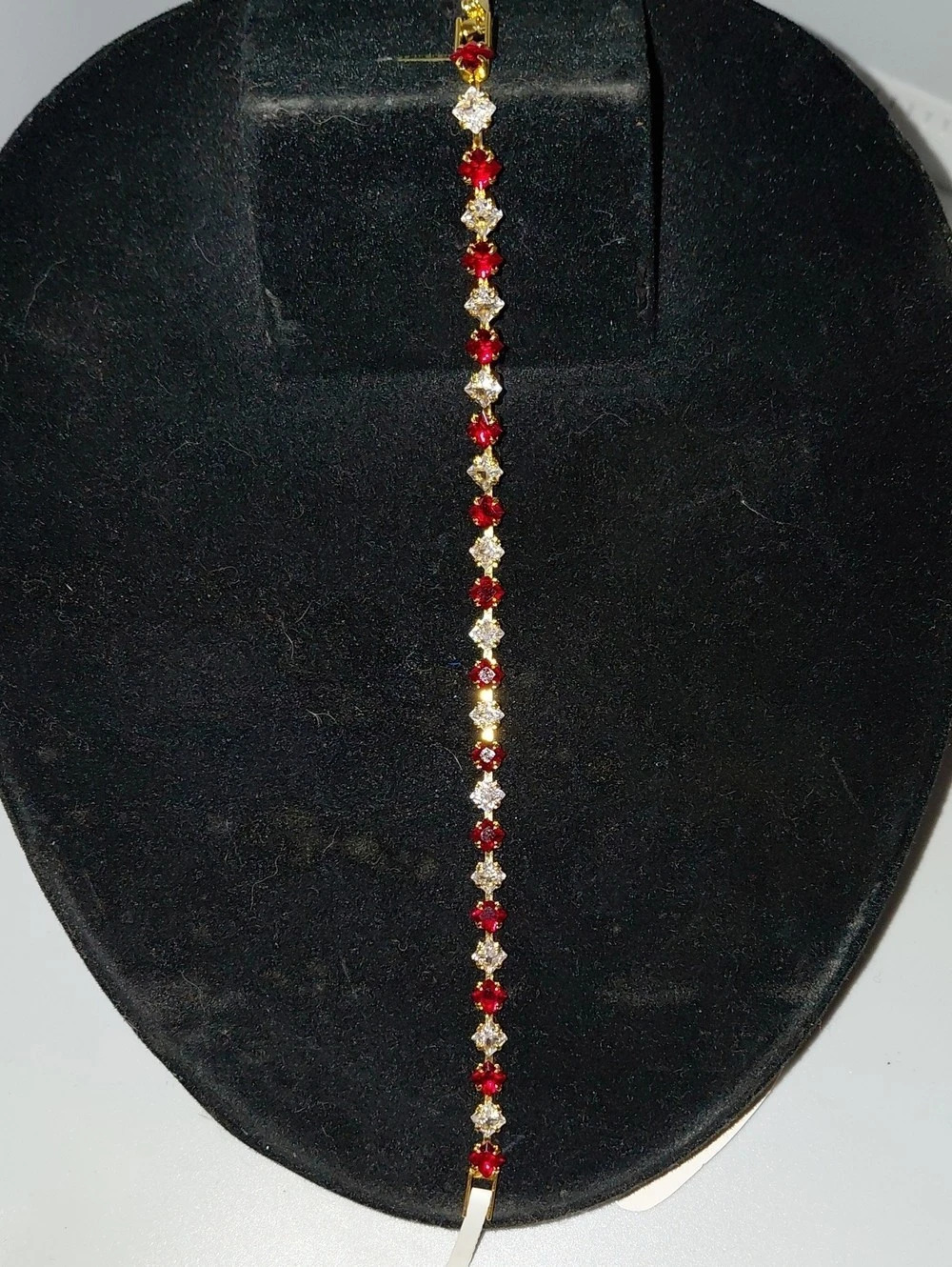 Red & Gold Crystal Tennis Braclet Moissanite NWT 7 Inches